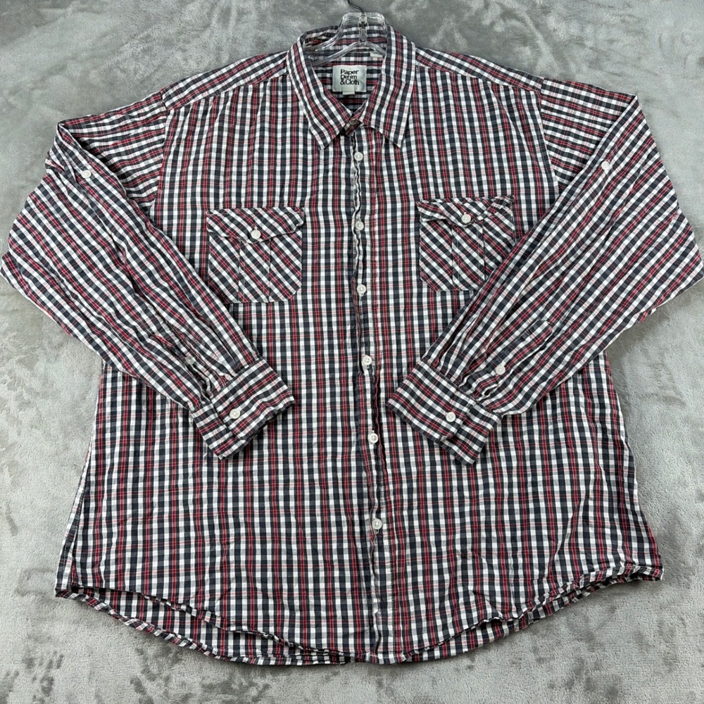 Paper Denim & Cloth Shirt Mens 2XL Red White Navy Plaid Button-Down